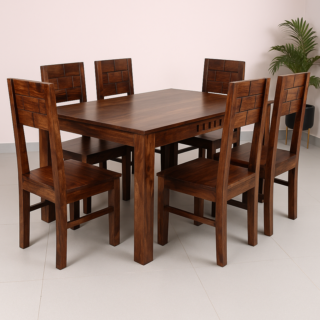 Brick 6 Seater Solid Sheesham Wood Dining set (Bench)  in Dark Walnut Finish