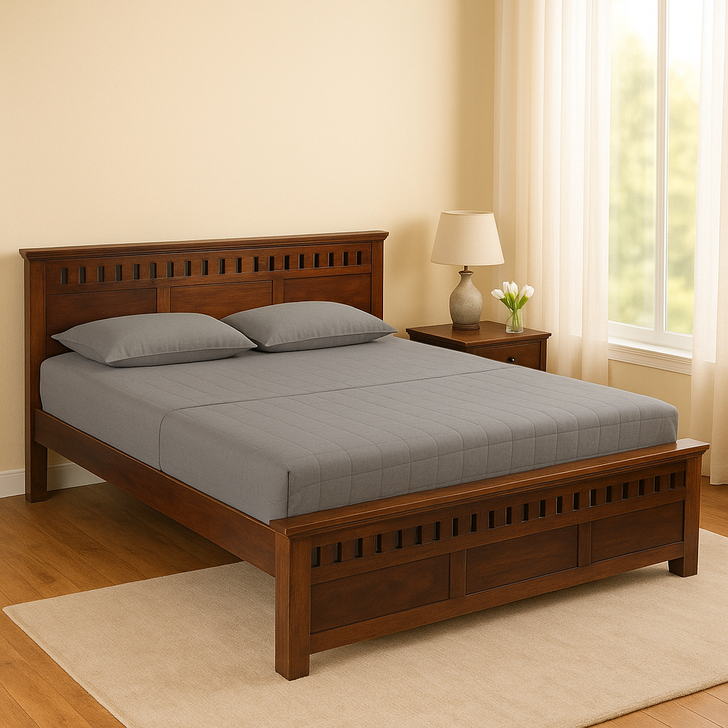 Aruba Solid Wood Queen Size Non Storage Bed in Dark Walnut Finish
