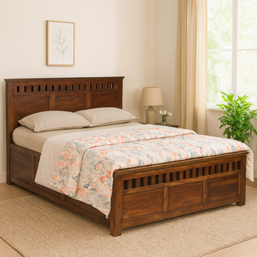 Aruba Solid Wood King Size Hydraulic Bed in Dark Walnut Finish