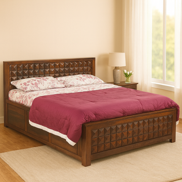 London Solid Wood King Size Full Hydraulic Bed in Dark Walnut Finish