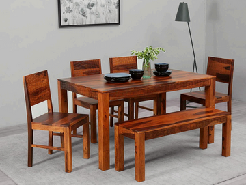 Peacock 4 Seater Solid Sheesham Wood Dining set in Dark Walnut Finish
