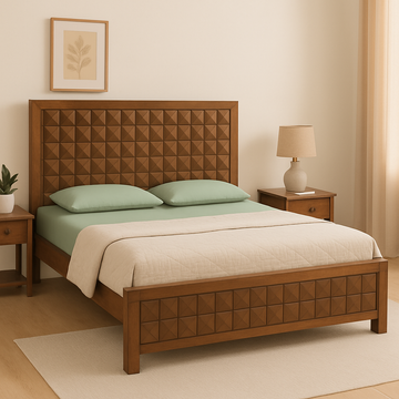 London Solid Wood Queen-XL Size Non Storage Bed in Dark Walnut Finish