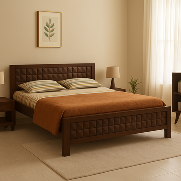 London Solid Wood King Size Non Storage Bed in Dark Walnut Finish