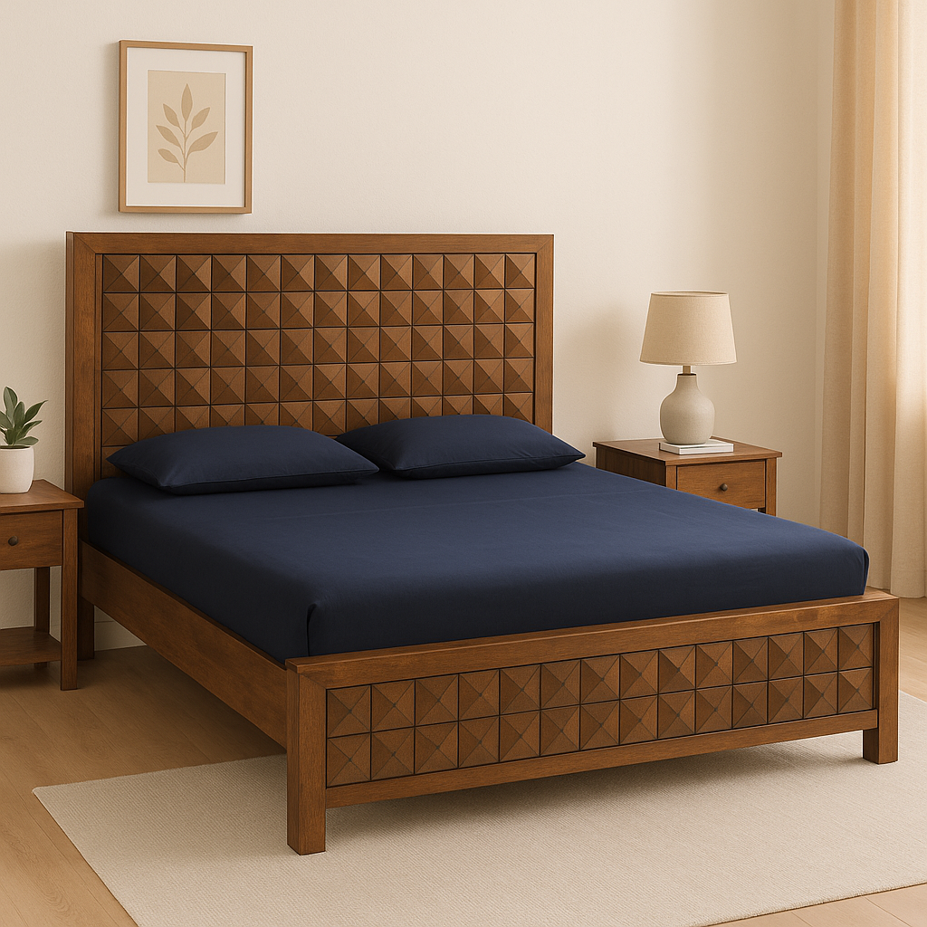 London Solid Wood King-XL Size Non Storage Bed in Dark Walnut Finish