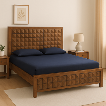 London Solid Wood King-XL Size Non Storage Bed in Dark Walnut Finish