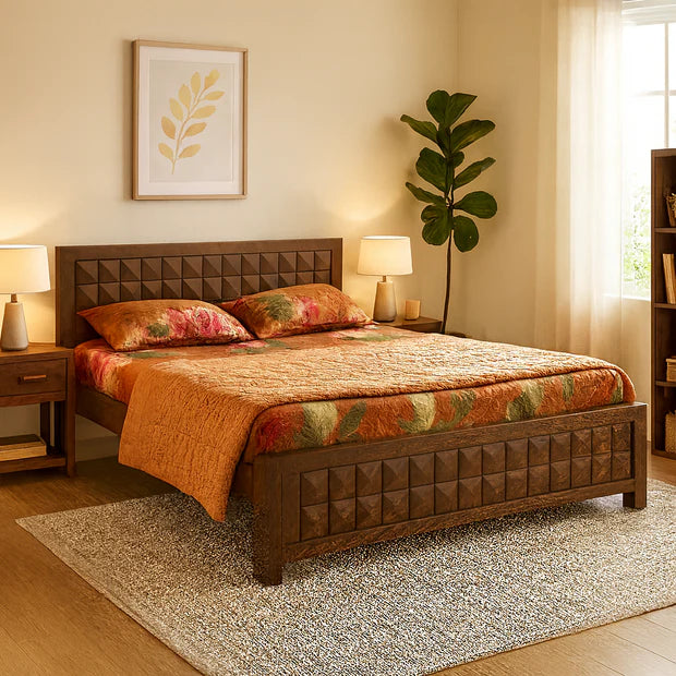 Albert Solid Wood King-XL Size Non Storage Bed in Dark Walnut Finish