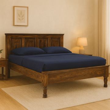 Japan Solid Wood Queen Size Non Storage Bed in Dark Walnut Finish
