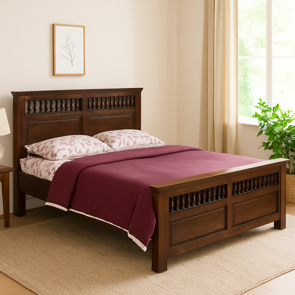 Asaba Solid Wood King-XXL Size Non Storage Bed in Dark Walnut Finish