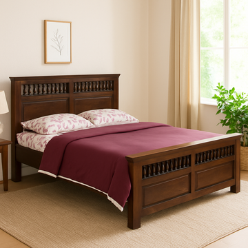Asaba Solid Wood King-XXL Size Non Storage Bed in Dark Walnut Finish
