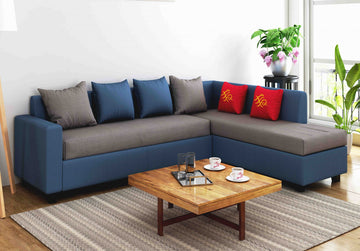 Hera L Seater Sectional Fabric Sofa in Blue / Grey Finish (3+1)