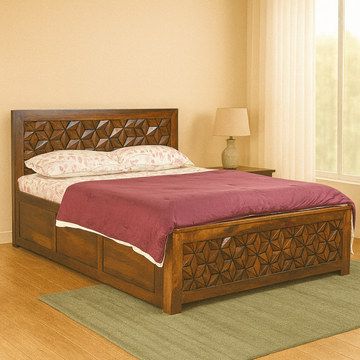 Jungle Solid Wood Queen Size Hydraulic Bed in Dark Walnut Finish