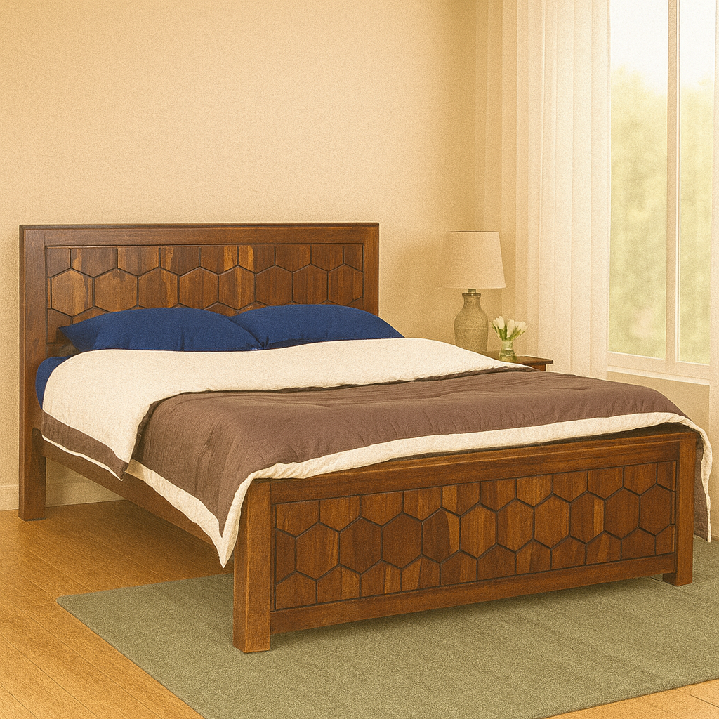 Jordin Solid Wood Queen-XL Size Non Storage Bed in Dark Walnut Finish