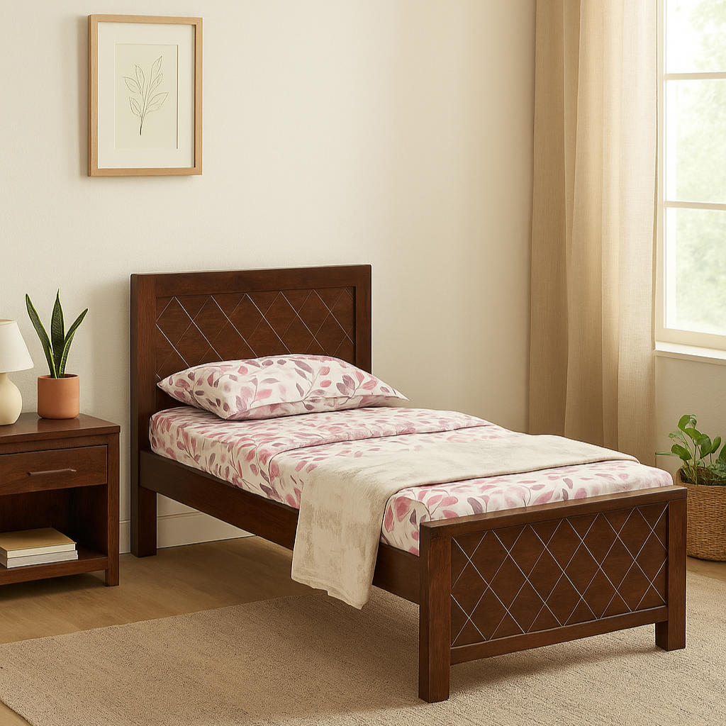 Amazon Solid Wood Single Size Non Storage Bed in Dark Walnut Finish