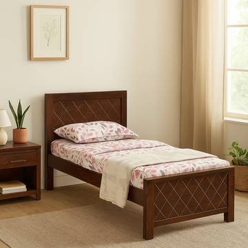 Amazon Solid Wood Single Size Non Storage Bed in Dark Walnut Finish