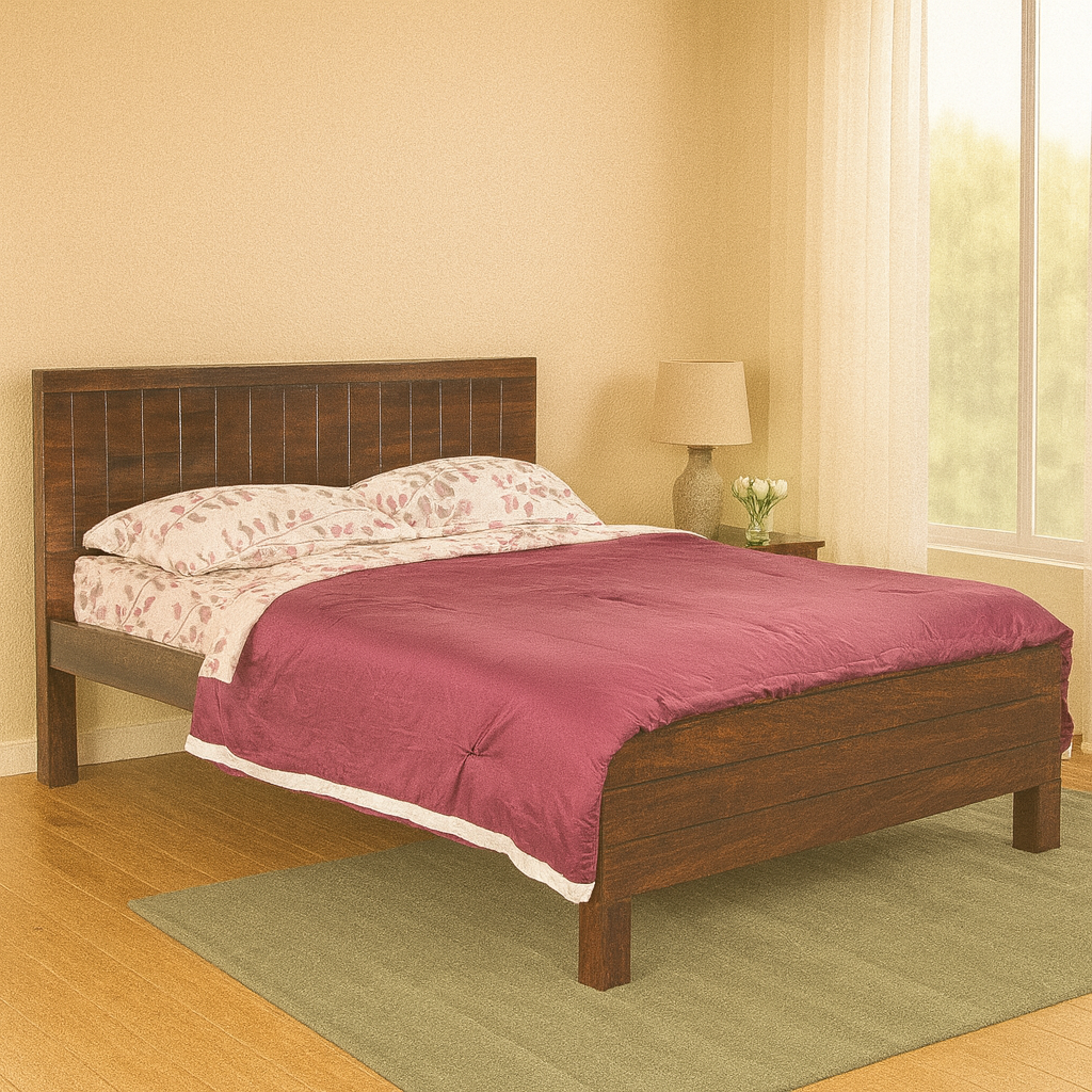 Amber Solid Wood King Size Non Storage Bed in Dark Walnut Finish