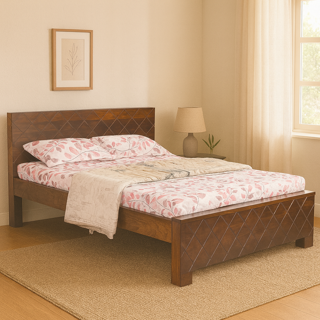 Amazon Solid Wood King Size Non Storage Bed in Dark Walnut Finish