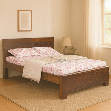 Amazon Solid Wood Queen Size Non Storage Bed in Dark Walnut Finish