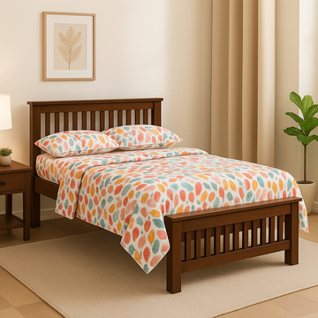 Marvel Solid Wood Double Size Non Storage Bed in Dark Walnut Finish