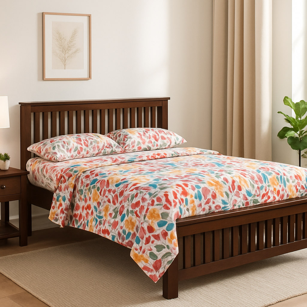 Marvel Solid Wood Queen Size Non Storage Bed in Dark Walnut Finish