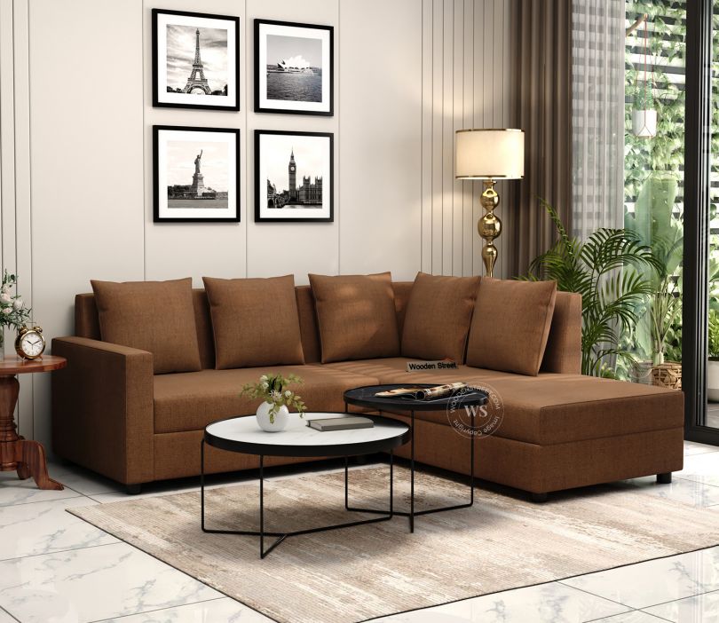 Kenzi L Seater Sectional Fabric Sofa in Brown Finish (2+1)