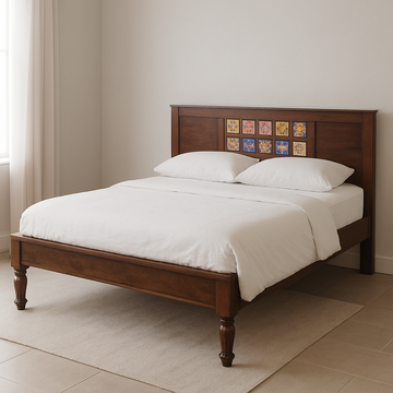 Avita Solid Wood King Size Non Storage Bed in Dark Walnut Finish