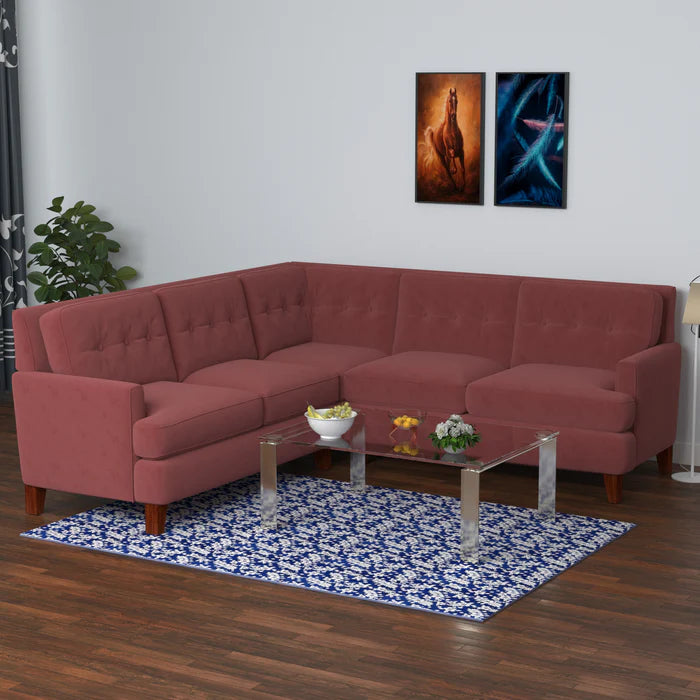 Lenka Corner Sectional Fabric Sofa in Pink Finish (3+2)