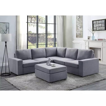 Levi Corner Sectional Fabric Sofa in Grey Finish (3+2)