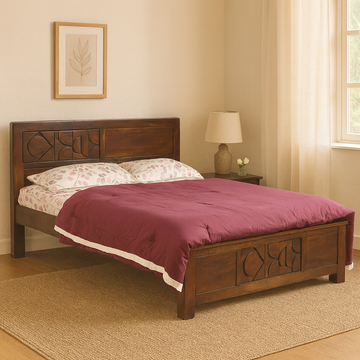 Kenzie Solid Wood Queen-XL Size Non Storage Bed in Dark Walnut Finish