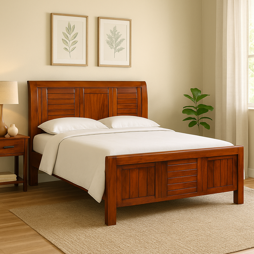 Altima Solid Wood Queen Size Non Storage Bed in Teak Finish
