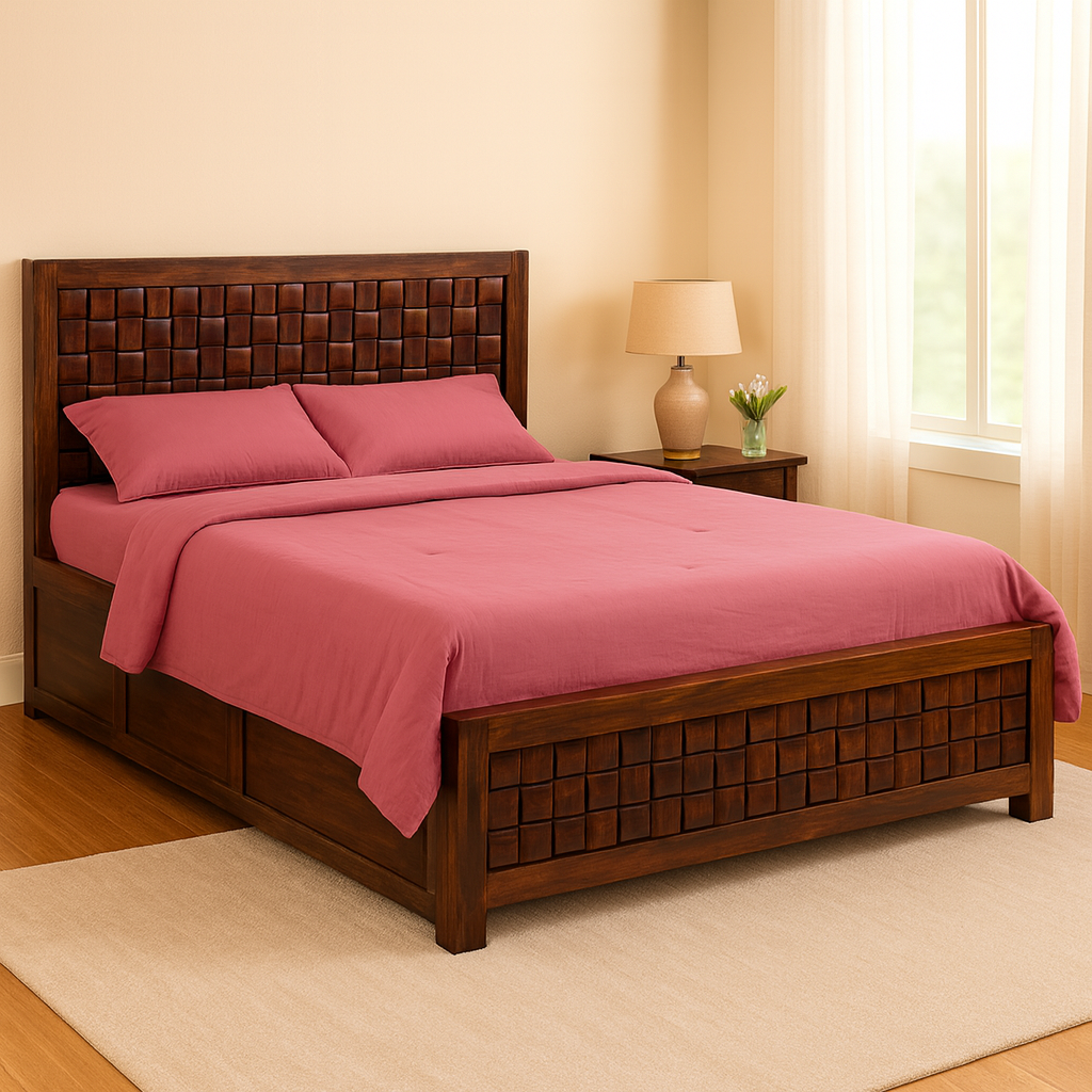 Paris Solid Wood Queen Size Hydraulic Bed in Dark Walnut Finish