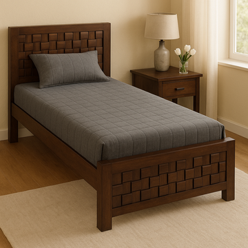 Paris Solid Wood Single Size Non Storage Bed in Dark Walnut Finish