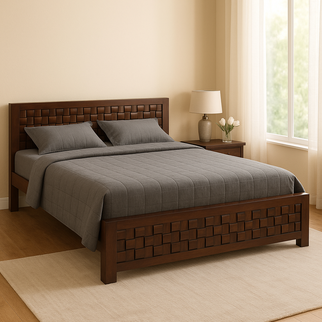 Paris Solid Wood Double Size Non Storage Bed in Dark Walnut Finish