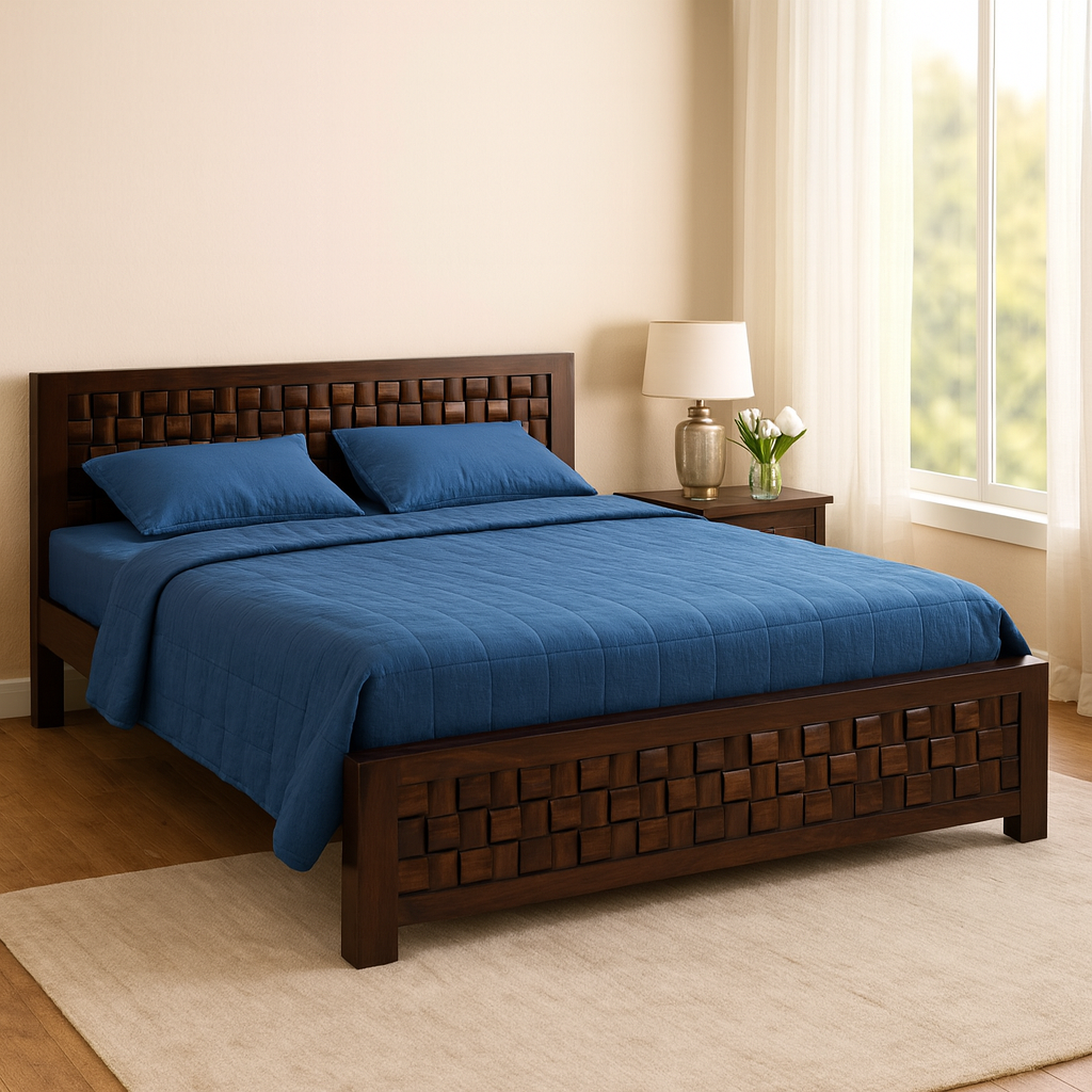 Paris Solid Wood King Size Non Storage Bed in Dark Walnut Finish