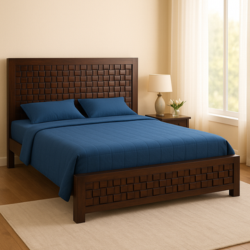 Paris Solid Wood Queen-XL Size Non Storage Bed in Dark Walnut Finish