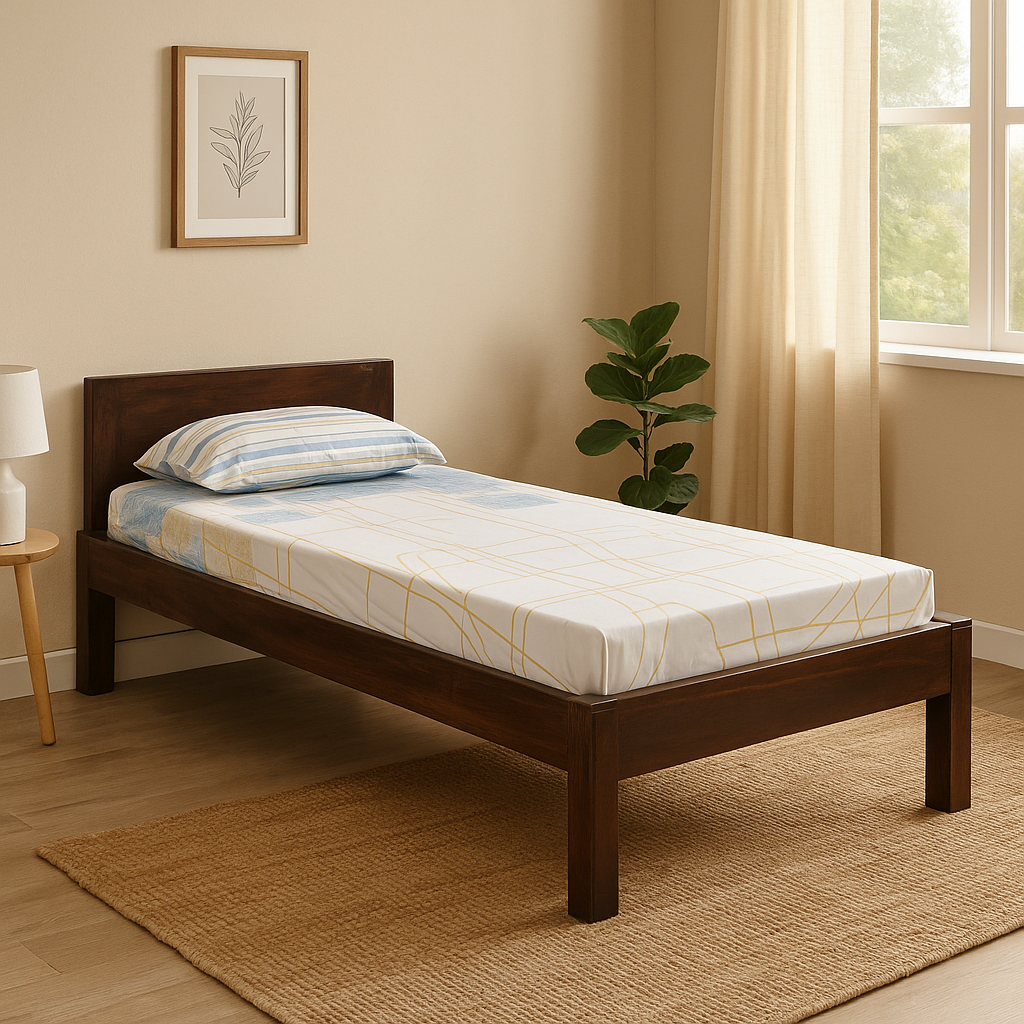Orchid Solid Wood Single Size Non Storage Bed in Dark Walnut Finish
