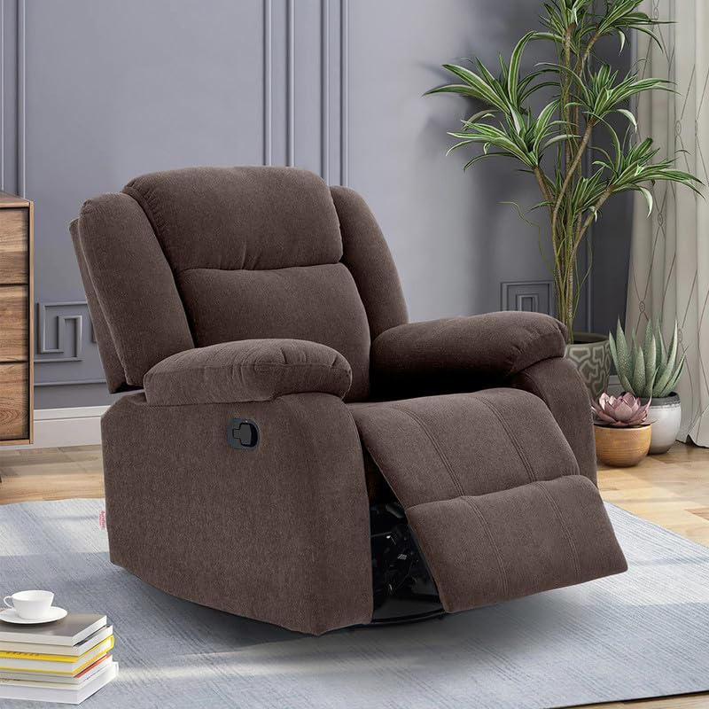 Riana Rocking & Rotating Single Seater Fabric Recliner in Dark Brown