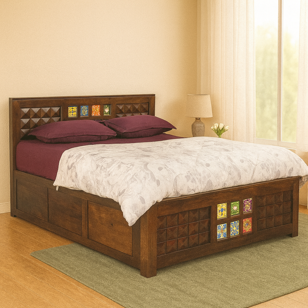 Mailo Solid Wood King Size Hydraulic Bed in Dark Walnut Finish