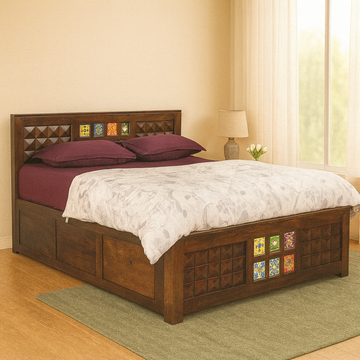 Mailo Solid Wood King Size Hydraulic Bed in Dark Walnut Finish