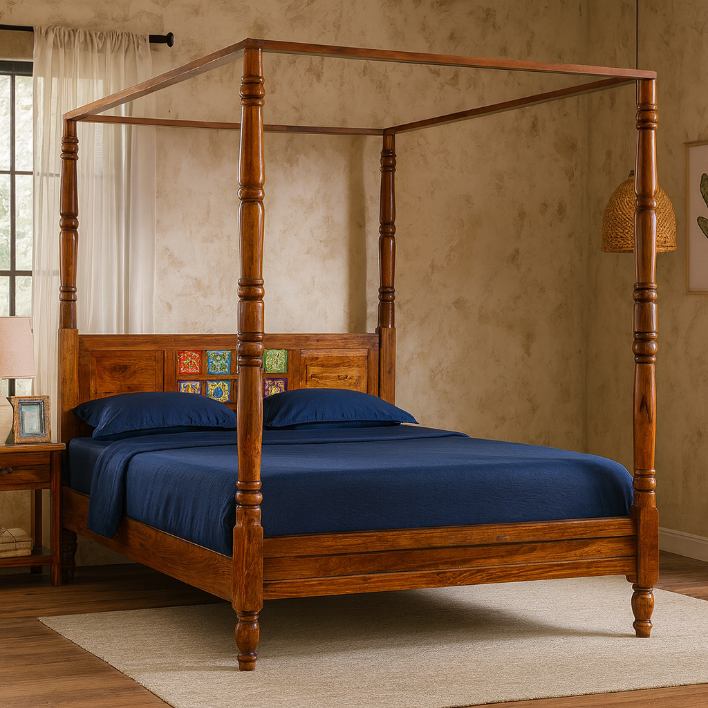 Amy Solid Wood King Size Non Storage Bed in Dark Walnut Finish