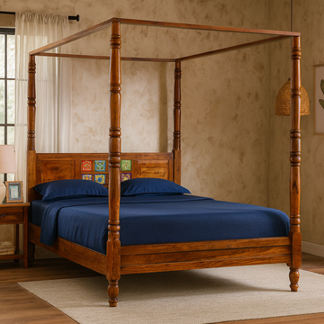 Amy Solid Wood King Size Non Storage Bed in Dark Walnut Finish