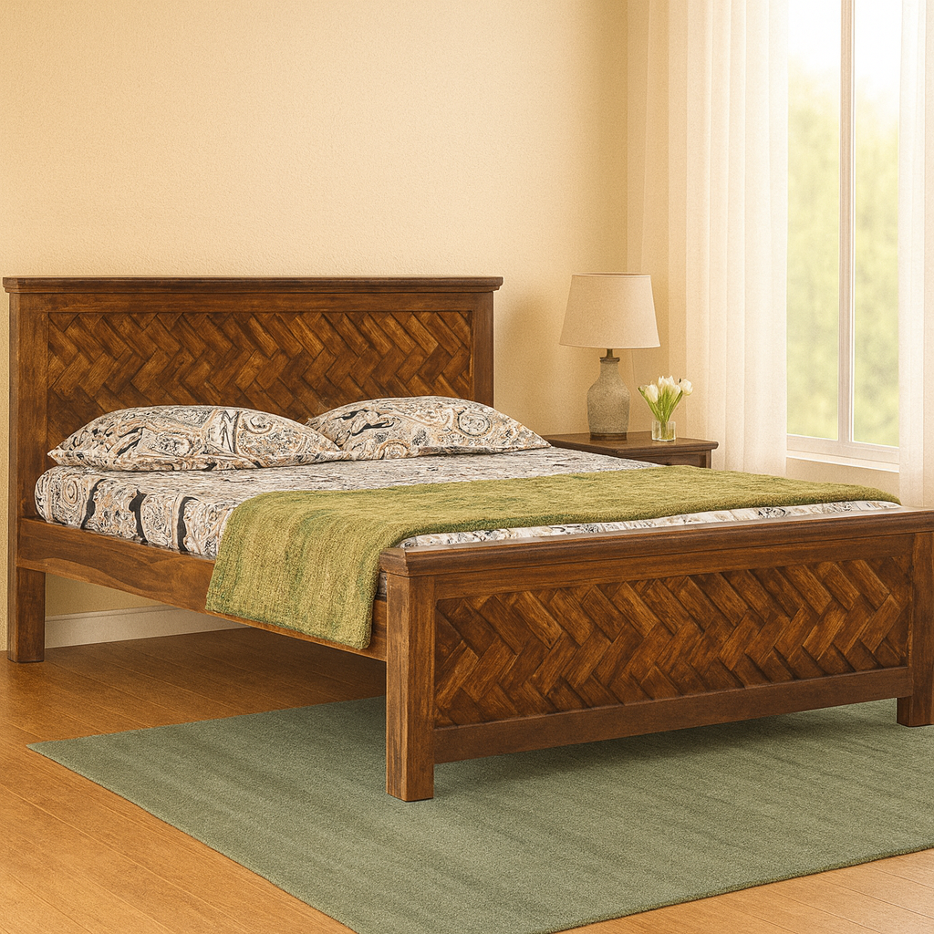 Zoho Solid Wood King-XL Size Non Storage Bed in Dark Walnut Finish