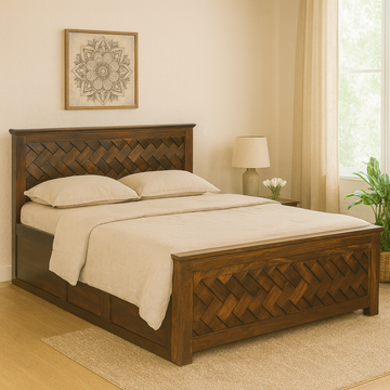 Zoho Solid Wood Queen Size Hydraulic Bed in Dark Walnut Finish