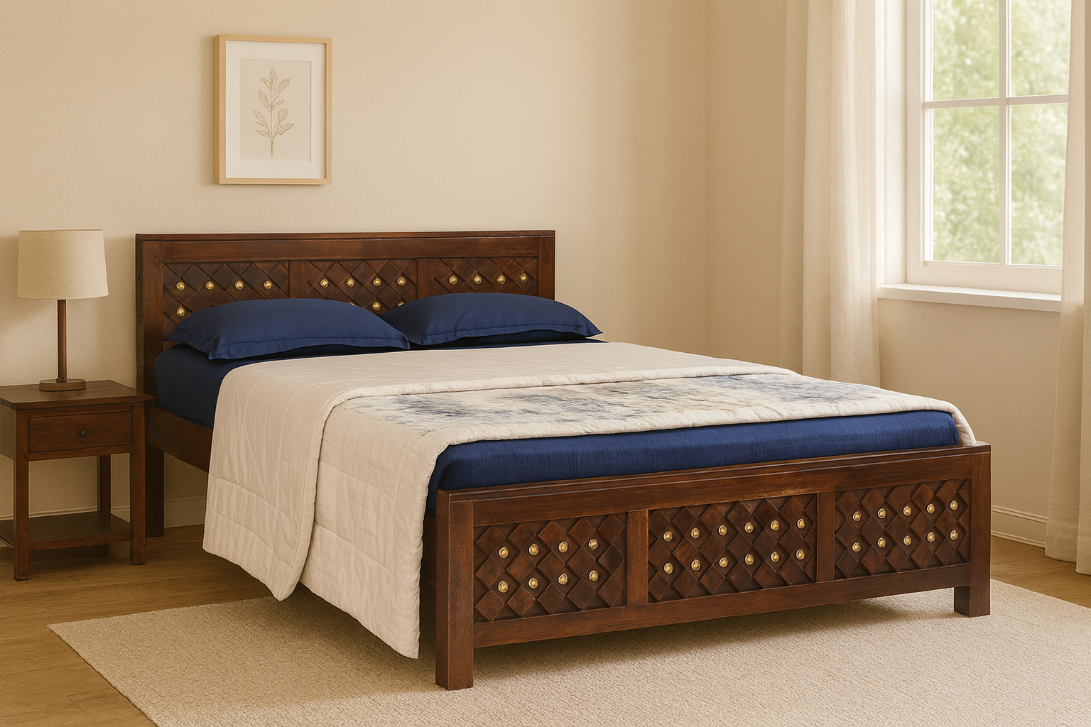 Astor Solid Wood King Size Non Storage Bed in Dark Walnut Finish
