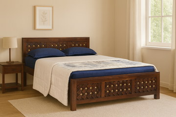 Astor Solid Wood King Size Non Storage Bed in Dark Walnut Finish