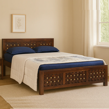Astor Solid Wood Queen Size Non Storage Bed in Dark Walnut Finish