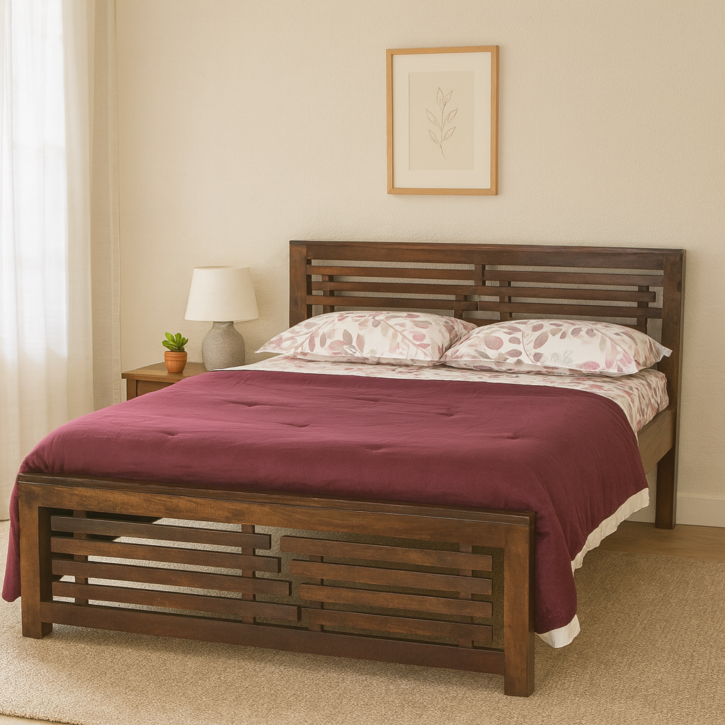 Aspen Solid Wood Queen Size Non Storage Bed in Dark Walnut Finish